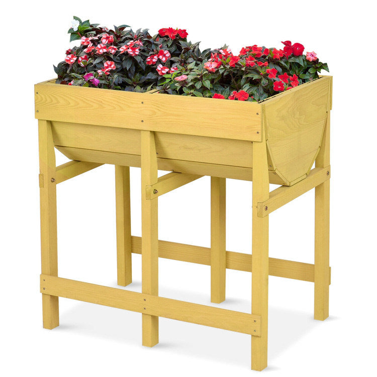 Raised Wooden Planter Vegetable Flower Bed with Liner Doba